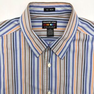 Alexander Julian Colours Shirt Mens Large Blue Orange Striped Short Sleeve